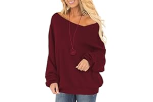 RANPHEE Women's Off One Shoulder Tops Long Sleeve Pullover Slouchy Baggy Sweater