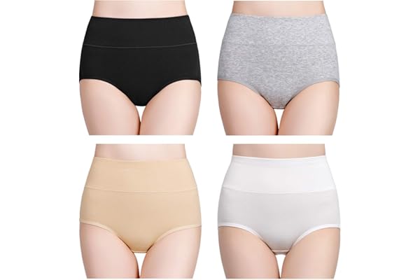 wirarpa Women's Cotton Underwear High Waisted Ladies Panties Full Coverage Briefs 4 Pack (Regular & Plus Size)