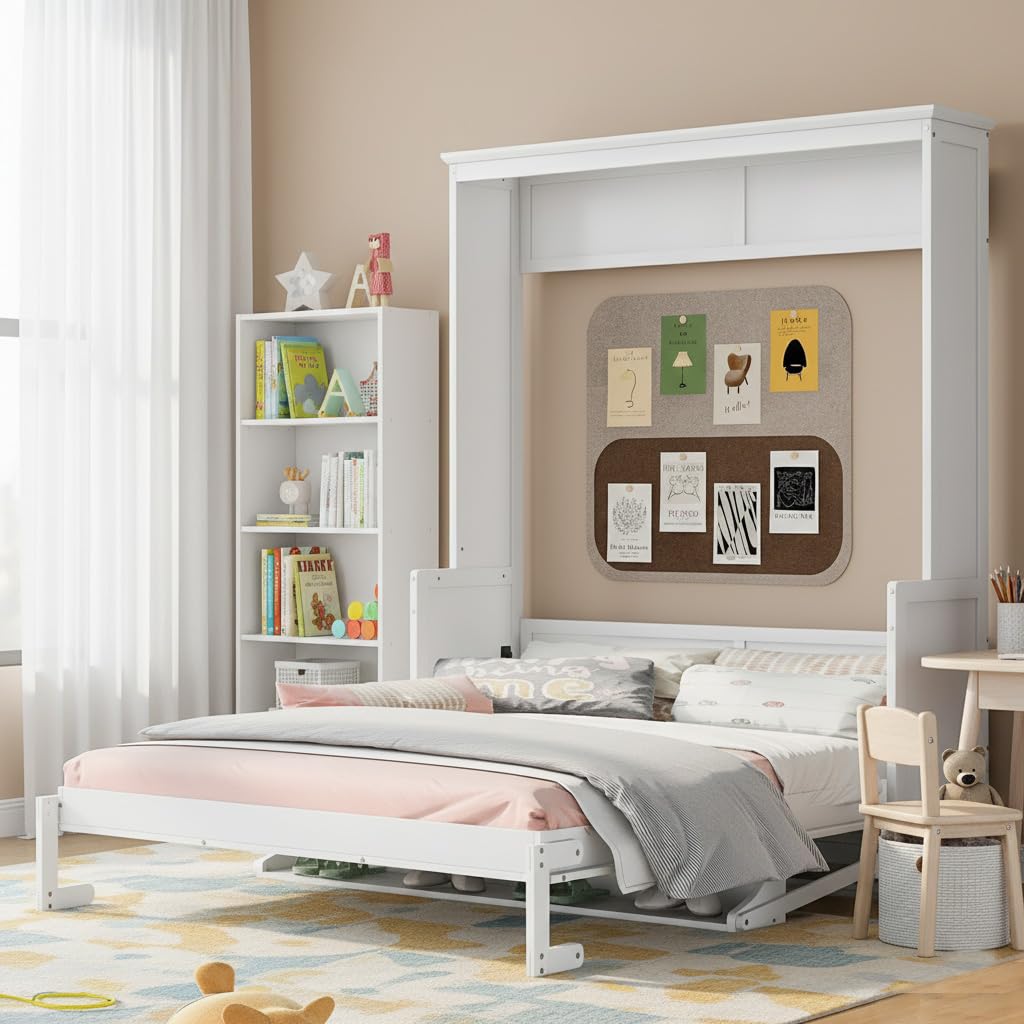 Photo 1 of **SELLING FOR PARTS AS PARTIAL SET. ONE OF TWO BOXES. SCRATCH**Ball & Cast Murphy Bed Queen Size Bed Frame with a Shelf,Wooden Space-Saving Wall Cabinet Beds,w/Slat Support,for Bedroom,Student Dorms,Guest Rooms,Studio,Office,White