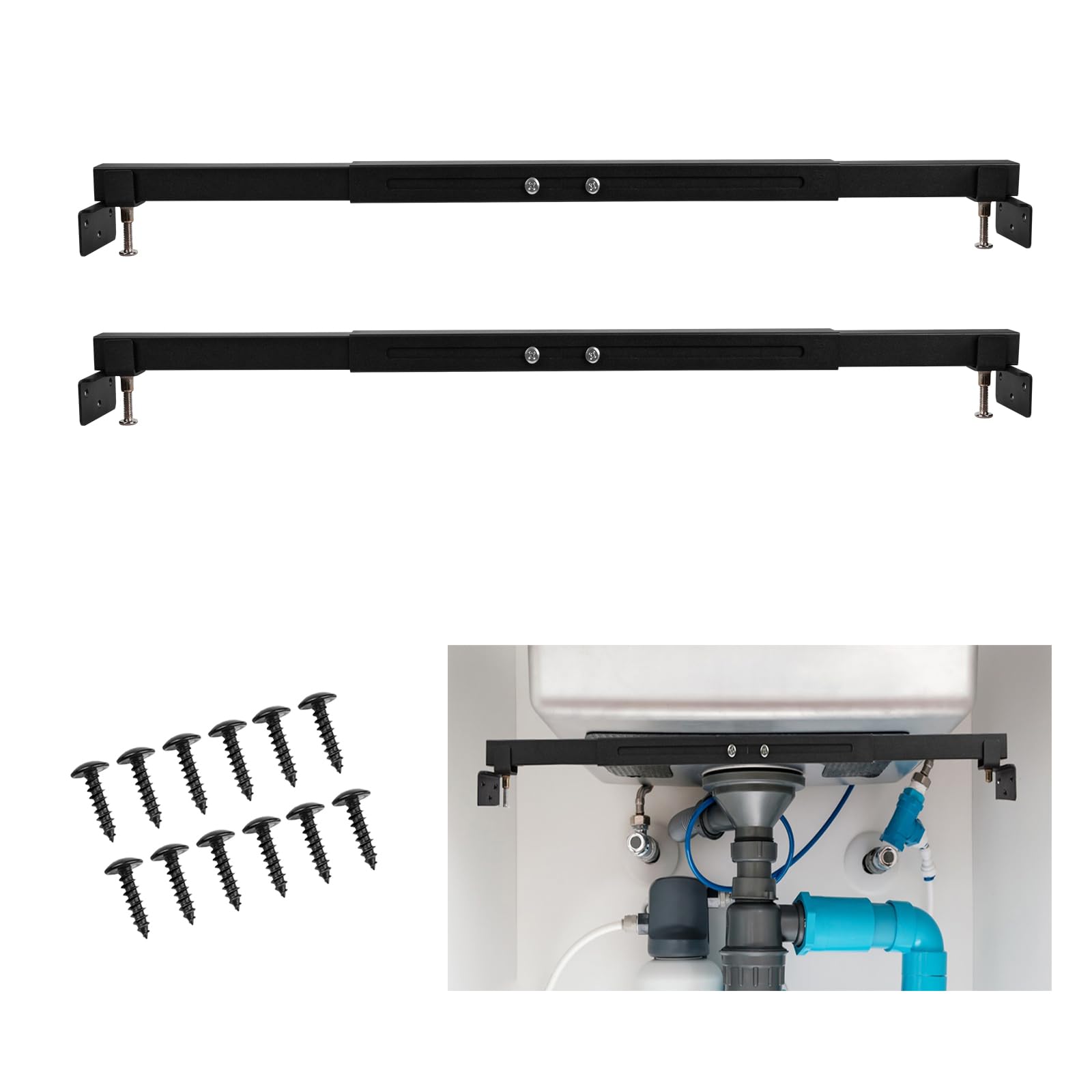 VANROUG 2 Pcs Undermount Sink Supports Brackets Adjustable StainlessSteel Installation Kit for Heavy Duty Undermount Kitchen Sink(31.5-43.3 inches/80-110cm)