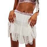 Women Y2k Lace Mini Skirt Low Rise Pleated Ruffle Half Slip Skirt Layered Flowy Short Skirt Streetwear