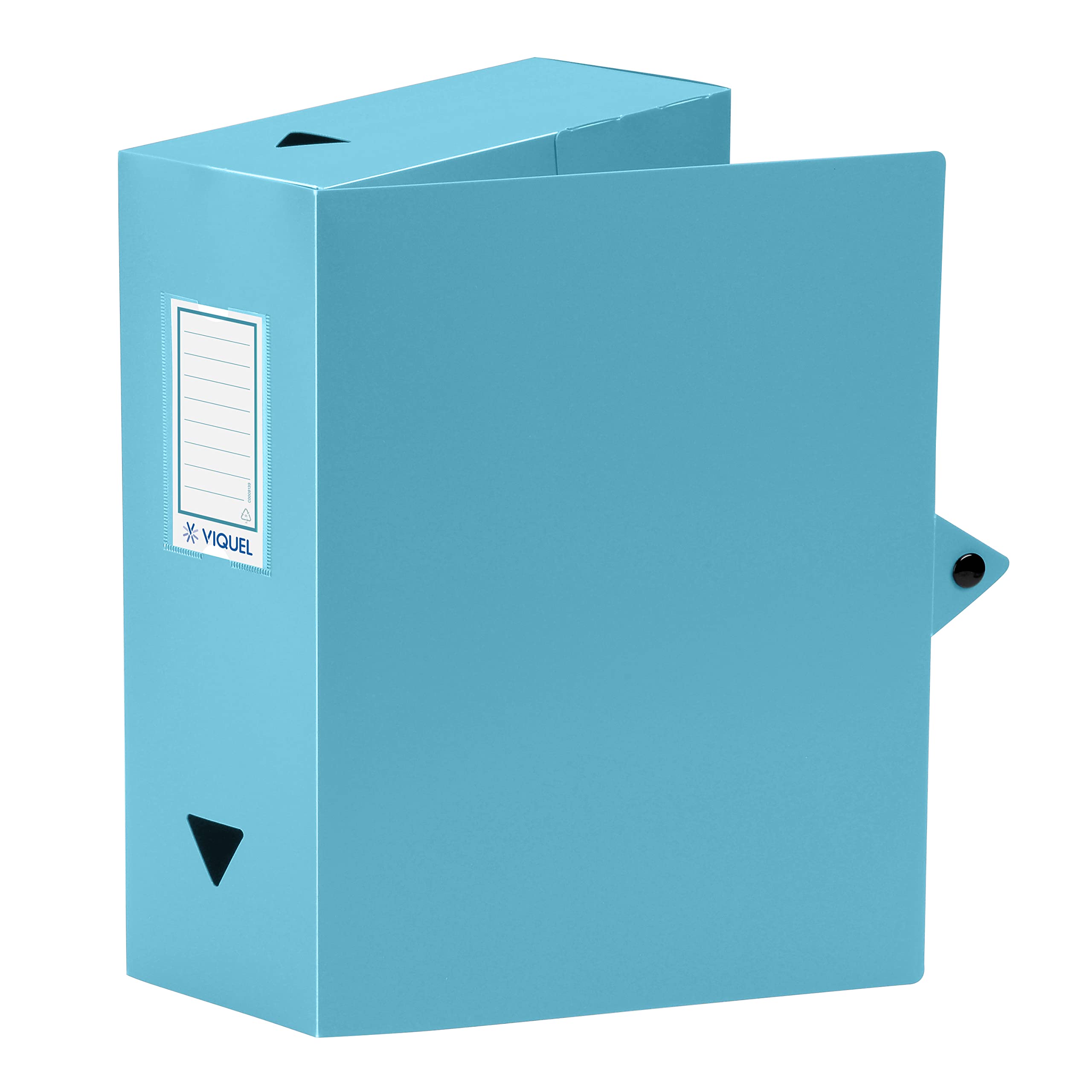 Viquel - Essential A4 Document Box - 10 cm Spine - Durable Flexible Plastic - Label Holder - Press Stud - Made in France - Turquoise Blue