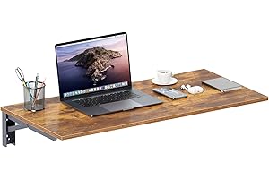 Need Wall Mounted Desk - Heavy Duty Folding Work Table Length 36" Width 20"/Small Space Hanging Desk Perfect Addition to Home/Office/Kitchen & Dining Room Rustic Brown AC15-9050FG-ND