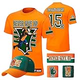 WWE John Cena T-shirt , Cap , Sweatbands strong Wristbands 5 Piece Set Wrist RAW (L, ORANGE)