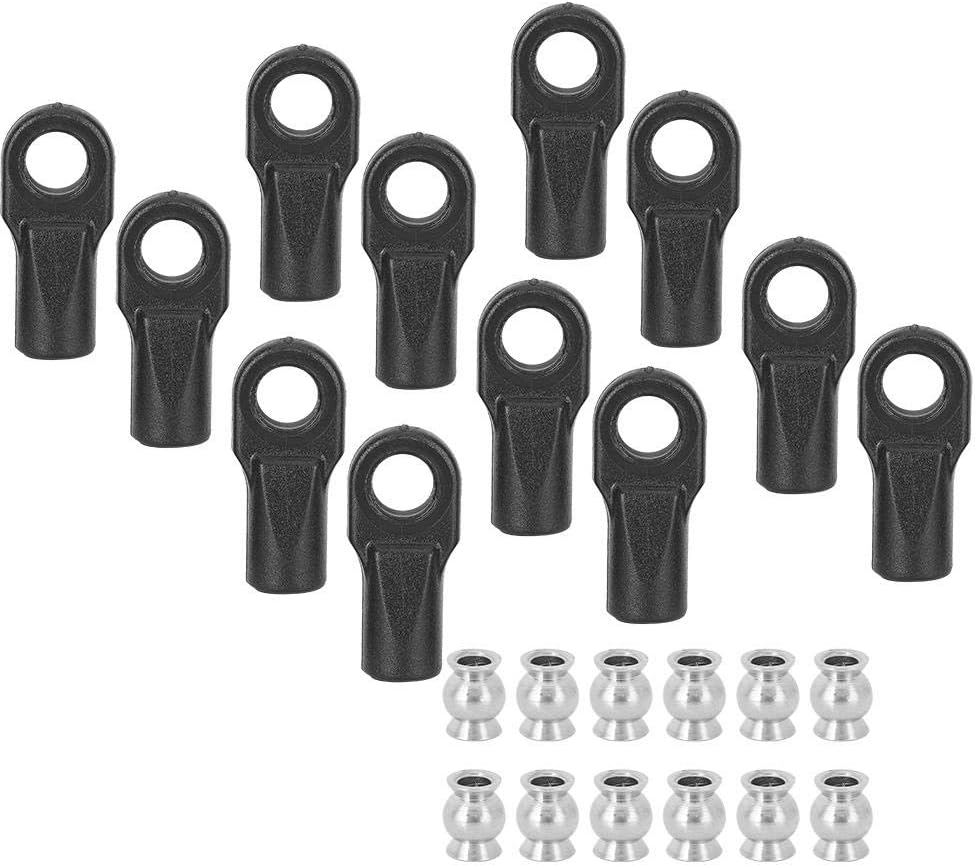Tbest RC Car Rod End, Rod Ends 12pcs with Hollow Balls RC Car Part for 1/10 E-REVO revo, Black, Small