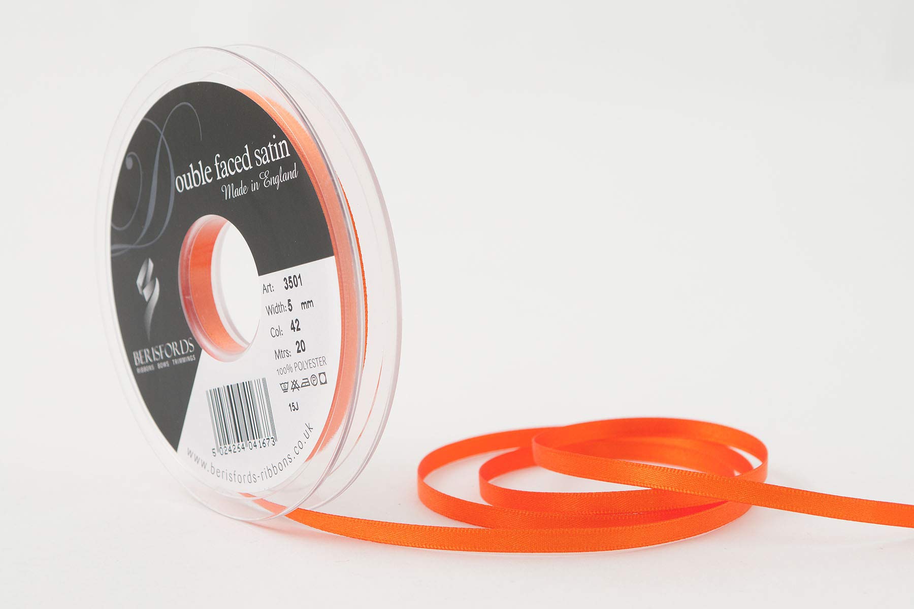 Berisfords Double FACE Poly Satin Ribbon, Orange Delight, 10x1x10 cm