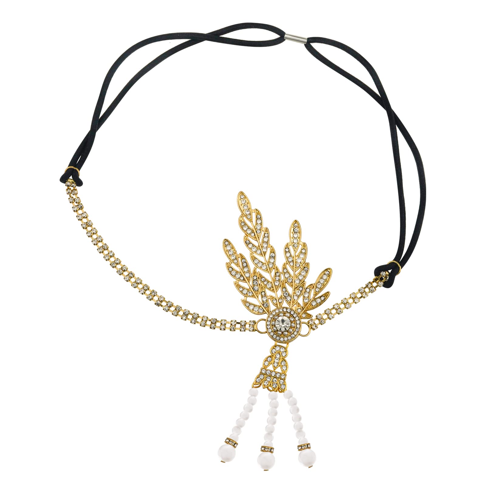 Rhinestones 1920s Headband Vintage Flapper Accessories 1920s Headpiece Pearl Hair Bands Gold Bridal Wedding Flapper Headband 1920s Hair Accessories for Women (Gold)