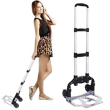 Maharaj Mall Portable Aluminum 2 Wheel Folding Hand Trolley Heavy Duty Luggage Rolling Cart