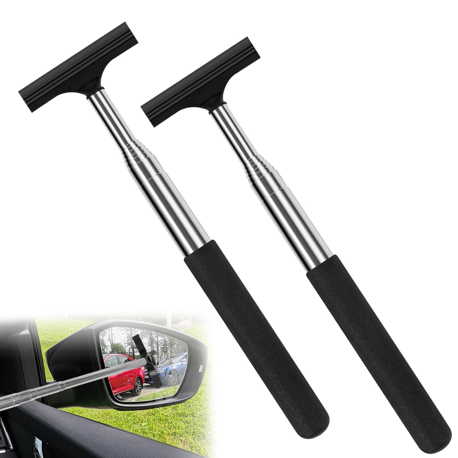 Photo 1 of 2 Pcs Car Mirror Wiper, 38.6in Handle Car Side Mirror Squeegee, Car Mirror Squeegee, Side Mirror Squeegee, Mini Squeegee for Rainy Foggy Weather