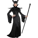 UQJE Women's Deluxe Adult Black Gown Costume Feather Cape Shawl with Horns