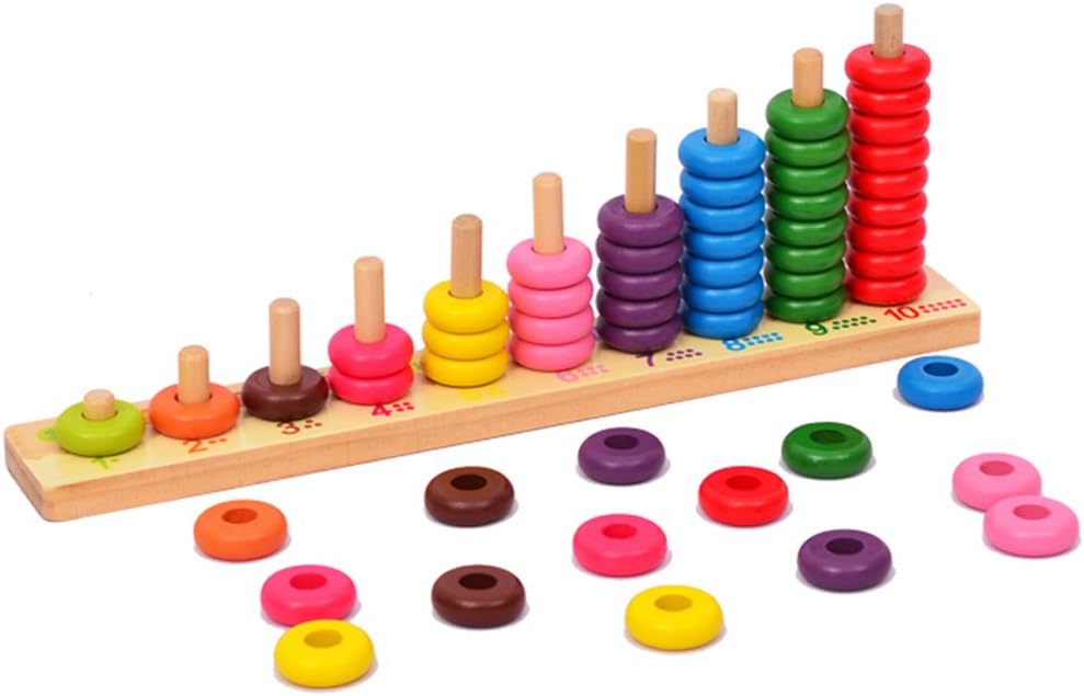 Motrent Wooden Counting Board - Mathematic Abacus Stacker Ring Puzzles Toys for Kids for 3 year old