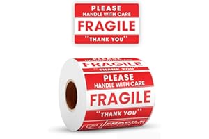 StickerJet Fragile Handle with Care Stickers Roll – (500 Labels, 3"x4") Bright Shipping and Packaging Labels with Strong Adhesive – Made in USA