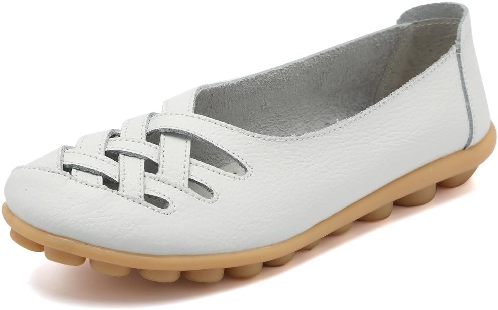 KEESKY Women's Leather Casual Cut Out Loafers Flat Slip-on Shoes