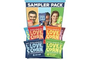 LOVE CORN Sampler Variety Pack 0.7oz x 8 Bags [2x Sea Salt, 2x Sour Cream and Onion, 1 Each of Cheddar, BBQ, Salt & Vinegar and Hot & Spicy] - Delicious Crunchy Corn - Healthy Family Snacks - Gluten Free, Kosher, NON-GMO