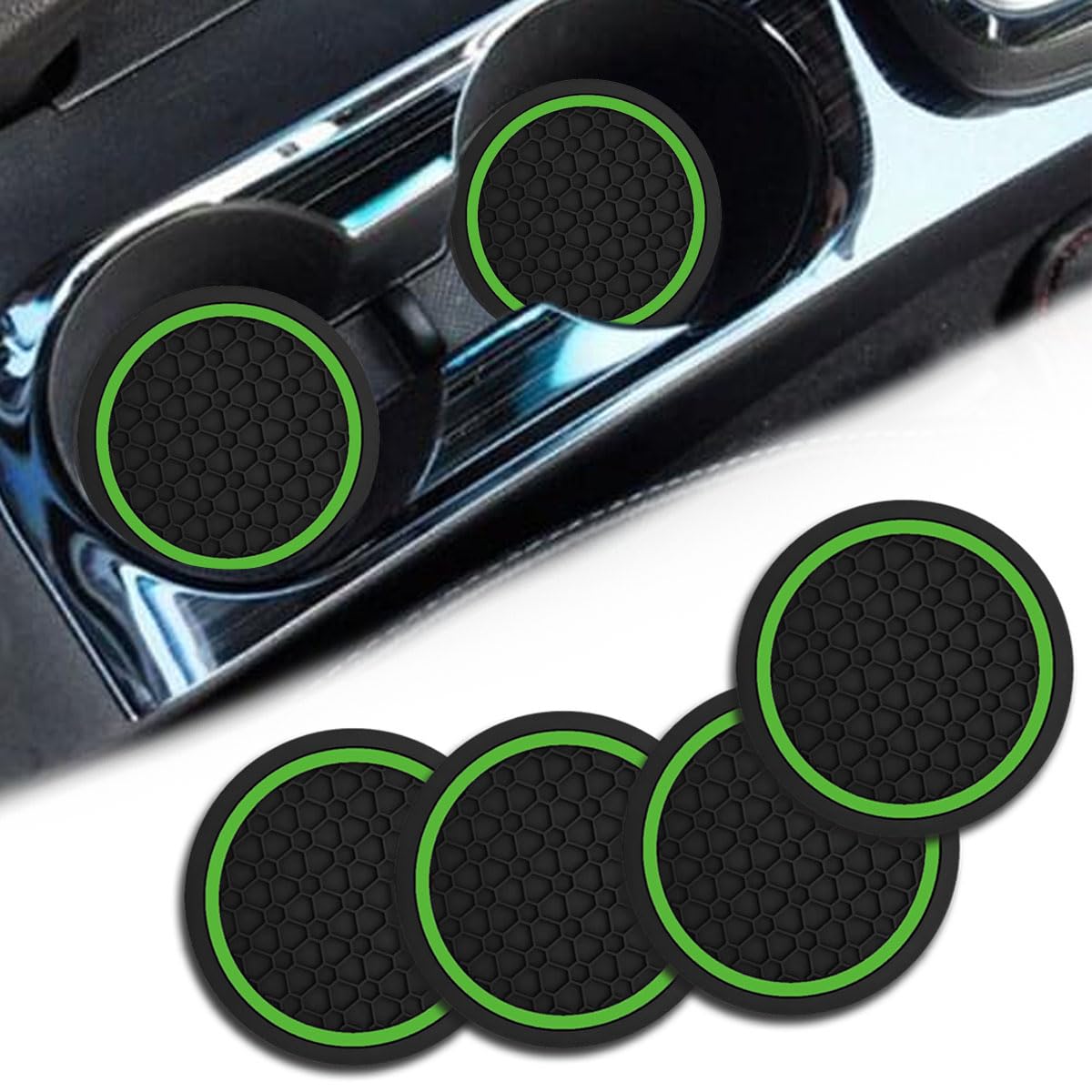 Photo 1 of 4PCS Car Cup Holder Coasters, Dustproof Automotive Interior Accessories Mat,2.75 Inch Non-Slip Insert Water Bottle Holder Pads, Universal for Vehicles, Trucks, RVs and More (Green)