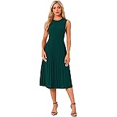 Allegra K Women's Sleeveless Pleated Dress Ruffle Hem Crew Neck Tank Knitted Elegant Midi Dresses