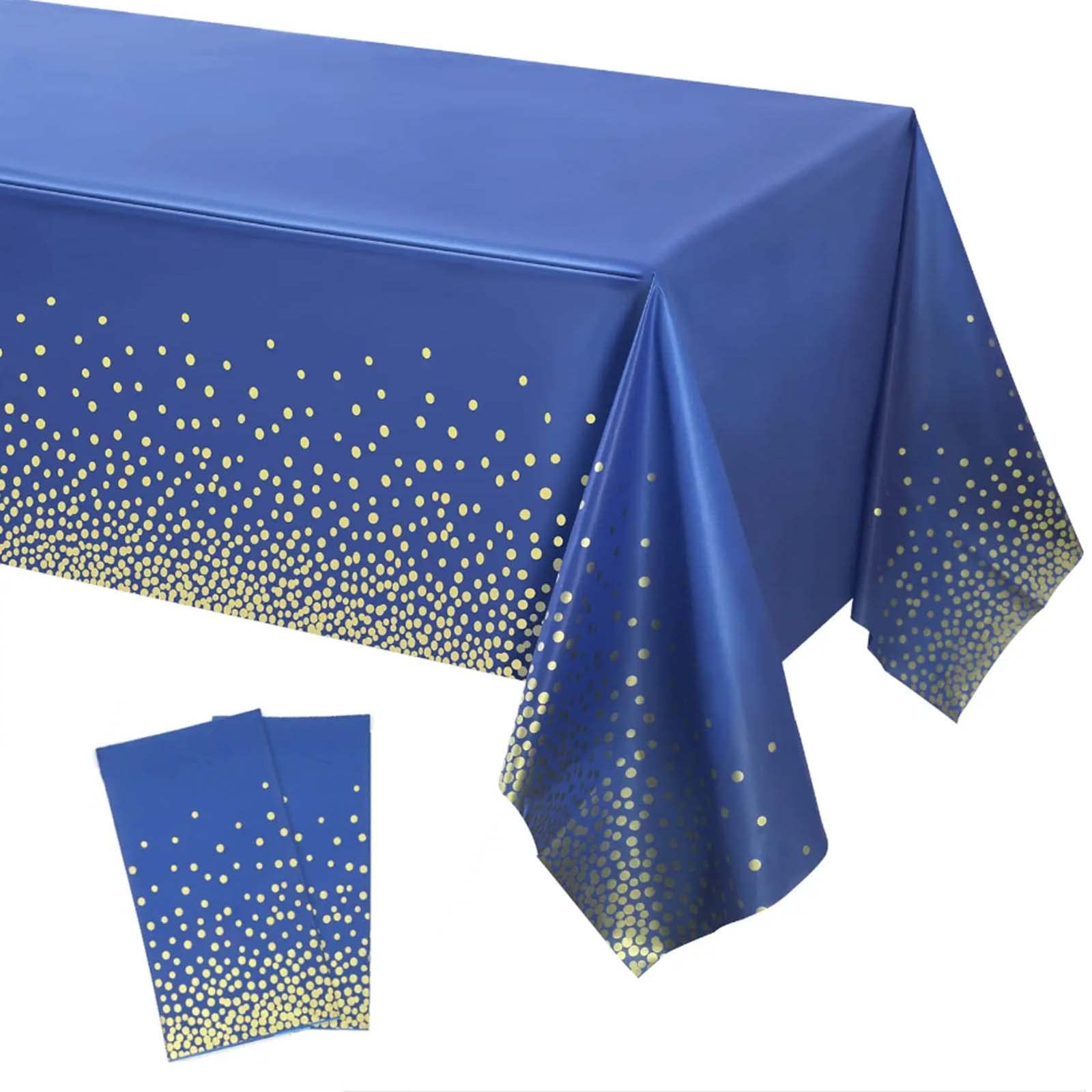 POPOYU 2Pcs Dark Blue Gold Dot Confetti Party Table Cloth 54 * 108 inch Large Plastic Waterproof Table Cover Rectangular Tablecloth for Birthday,Baby Shower,Wedding,Picnic,Party Decoration