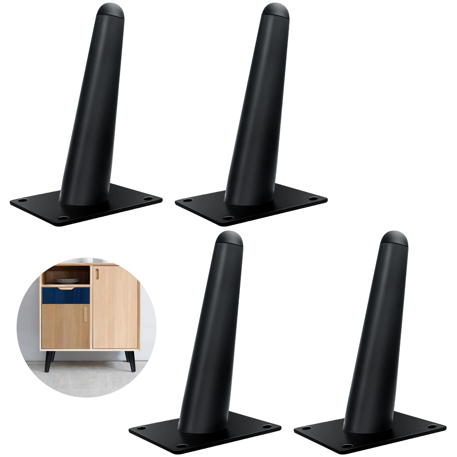 Furniture Legs, 10cm Oblique Metal Table Legs Black Tapered Modern Sofa Legs Set of 4 Mid Century Heavy Duty Steel Cabinet Bed Legs Support Replacement for Coffee Table Desk Dresser DIY Furniture Feet