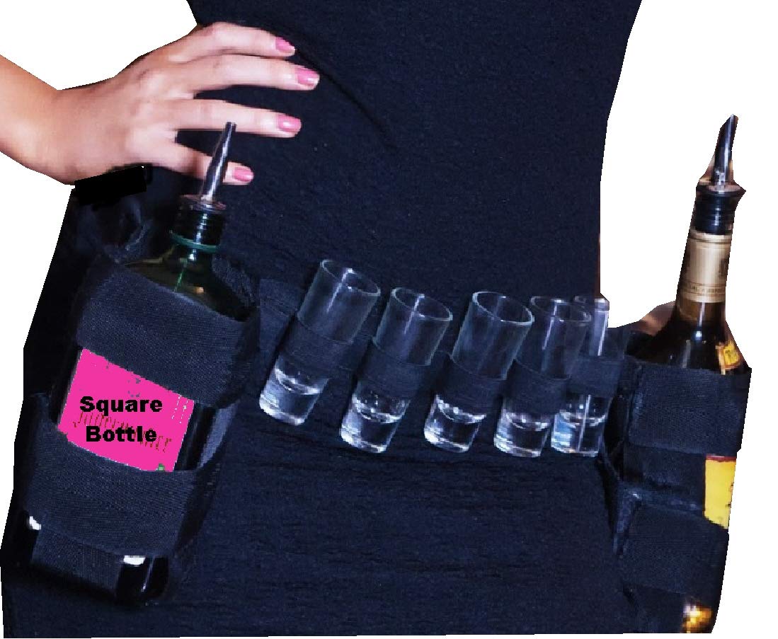 Shot glass holder, Shot glass belt with 2 square bottle Holders Buy
