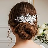 Catery Flower Wedding Hair Comb Silver Rhinestone Bridal Hair Piece Accessories for Brides