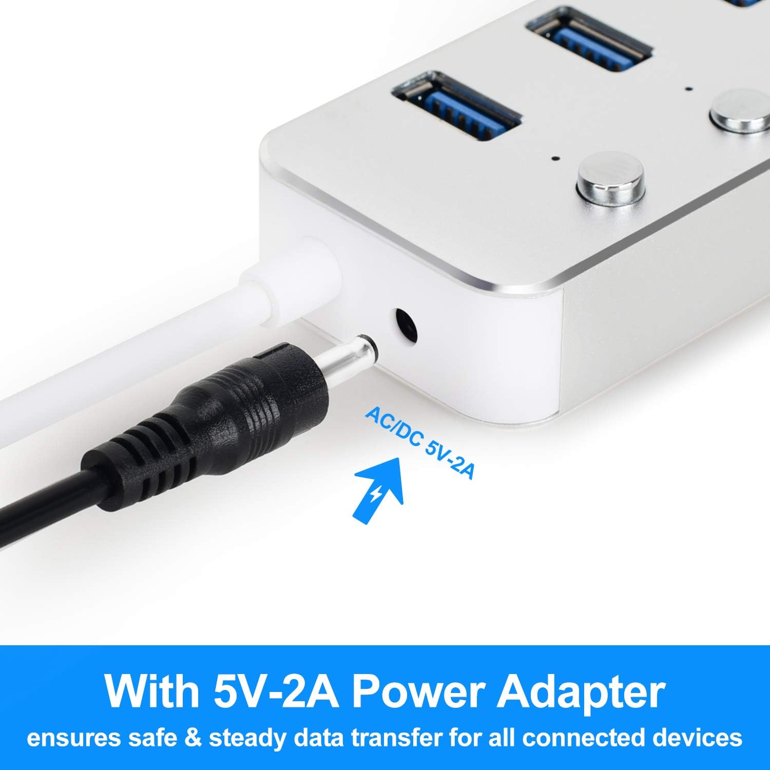 Powered USB 3.0 Hub, Aluminum 7-Port Data Hub Splitter with 5V/2A Power Adapter and USB Cable and Individual Switches for PC Laptop: Computers & Accessories