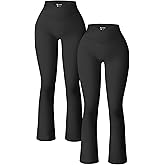 OQQ Women's 2 Piece Yoga Pants Ribbed Seamless Workout High Waist Cross Over Bell Bottoms Exercise Flare Leggings