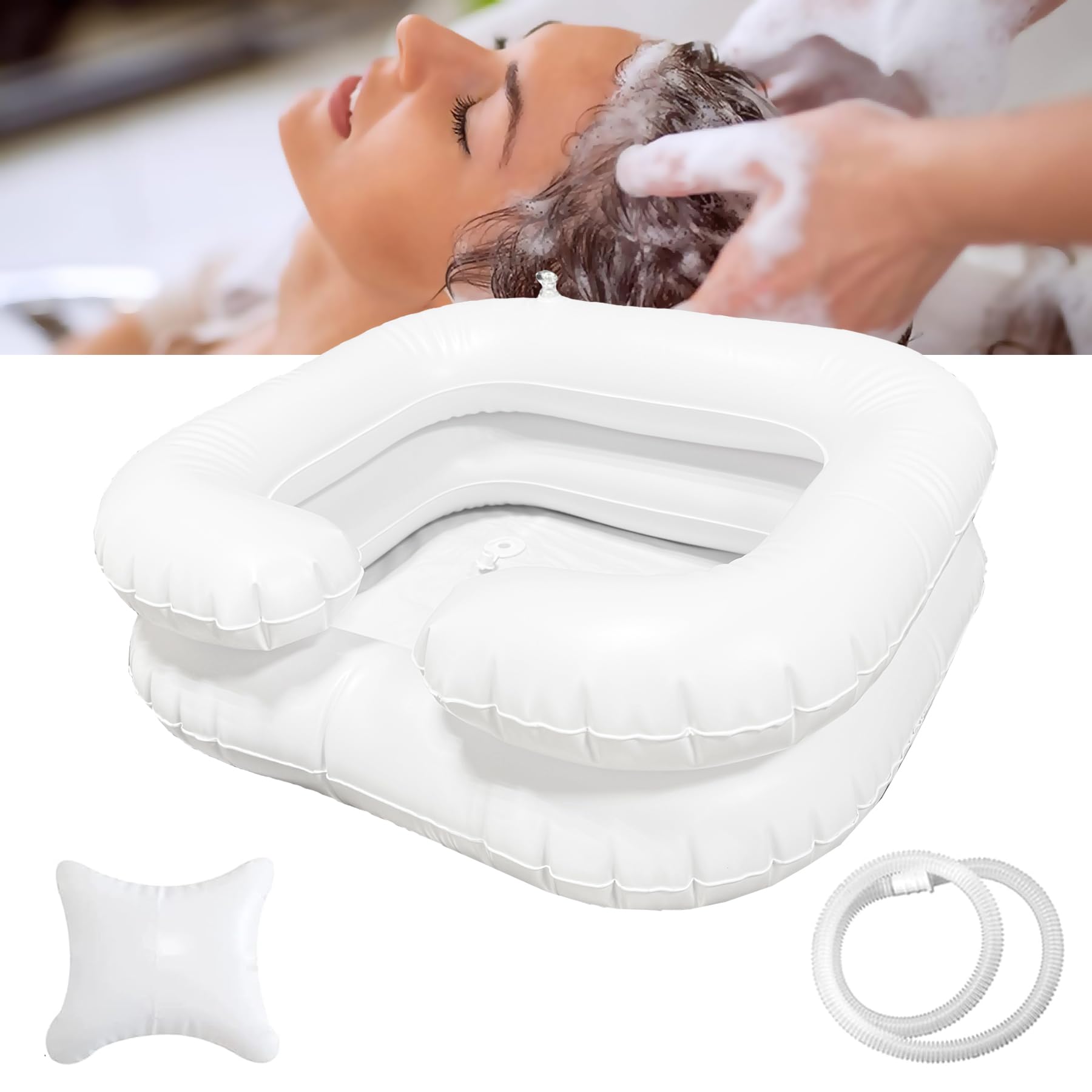 TZEKING Inflatable Hair Sink,Inflatable Wash Basin,Inflatable Shampoo Tray,Bedside Shower System,Large Inflatable Washbasin,Portable Inflatable Sink,Hair with Drainage Tube