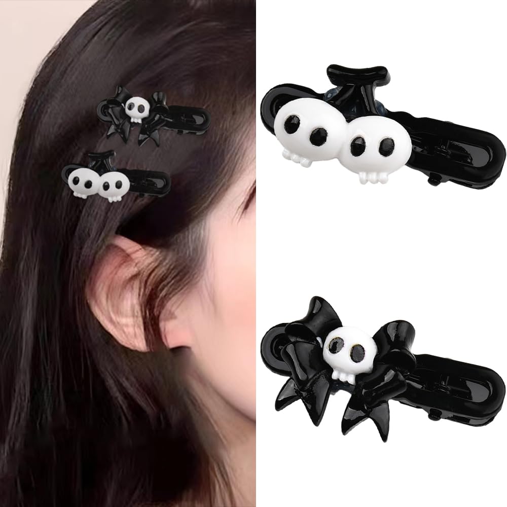 Halloween Skull Hair Clips for Women Girls Skeleton Hair Clips Barrettes for Teen Girl Cherry Bow Skull Barrette for Halloween Party Costumes Accessories Gift for Women Hair Accessories 2Pcs