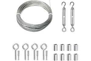 HI LOHAS Turnbuckle Wire Tensioner Kit,1/16 100feet Heavy Duty Stainless Steel Wire Rope,304 Cable Rope Kit, M5 Turnbuckle Hook and Eye for Cables Wire,Garden Wire,String Light Hanging,Fence Wire