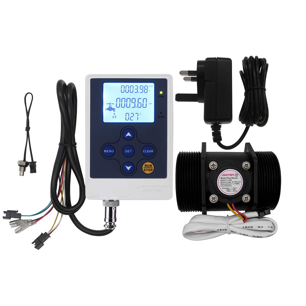 DIGITEN Water Flow Control LCD Display+ G2 2 inch Water Flow Hall Sensor Switch Meter Flowmeter Control 10-200L/min