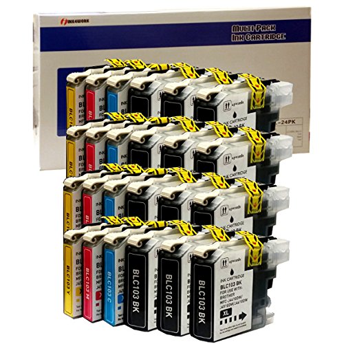 ink4work Set of 24 Pack LC103 LC-103 XL Compatible Ink Set for Brother DCP-J152W, MFC-J245, MFC-J285DW, MFC-J4310DW, MFC-J4410DW, MFC-J450DW, MFC-J4510DW, MFC-J4610DW, MFC-J470DW, MFC-J4710DW, MFC-J475DW, MFC-J650DW, MFC-J6520DW, MFC-J6720DW, MFC-J6920DW, MFC-J870DW, MFC-J875DW