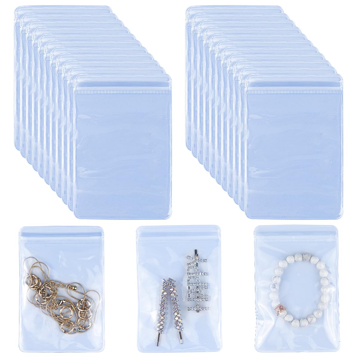 DOERDO Clear Jewelry Pouches Antitarnish Plastic Bags for Packaging Jewelry Rings Earrings Transparent Poly Pouch, 100pcs 3.1x4.7 Inch