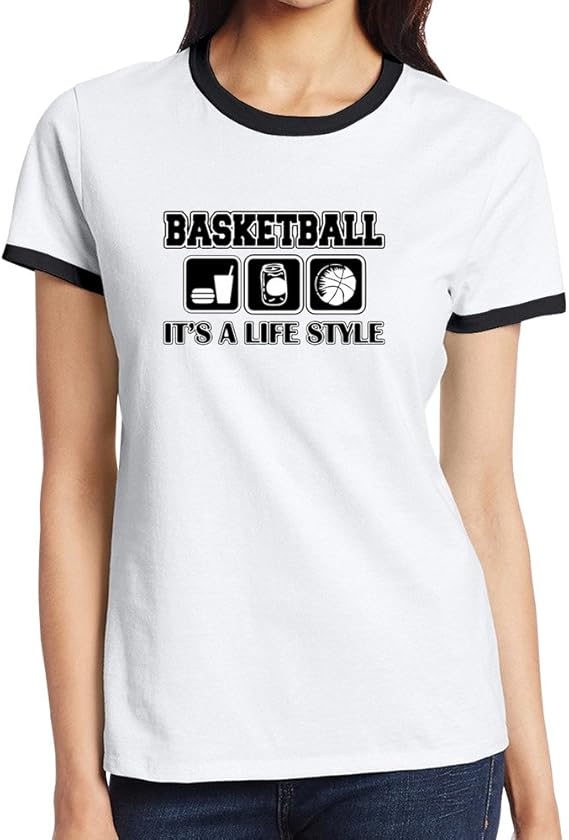 Amazon Aethertime レディース 半袖 リンガーtシャツ 夏スタイル アメカジ 祭り ハンバーガー ドリンク バスケラブ ストリートカットソー オリジナルプリント Tシャツ カットソー 通販