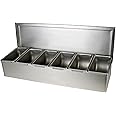 TrueCraftware- 6 Compartment Stainless Steel Condiment Bar (Open Bottom)- Condiment Dispenser Serving Container Garnish Tray Bar Caddy Condiment Server Caddy Garnish Holder for Home Work Restaurant