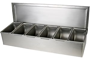 TrueCraftware 6 Compartment Stainless Steel Condiment Bar - Open Bottom Serving Container Garnish Tray Bar Caddy