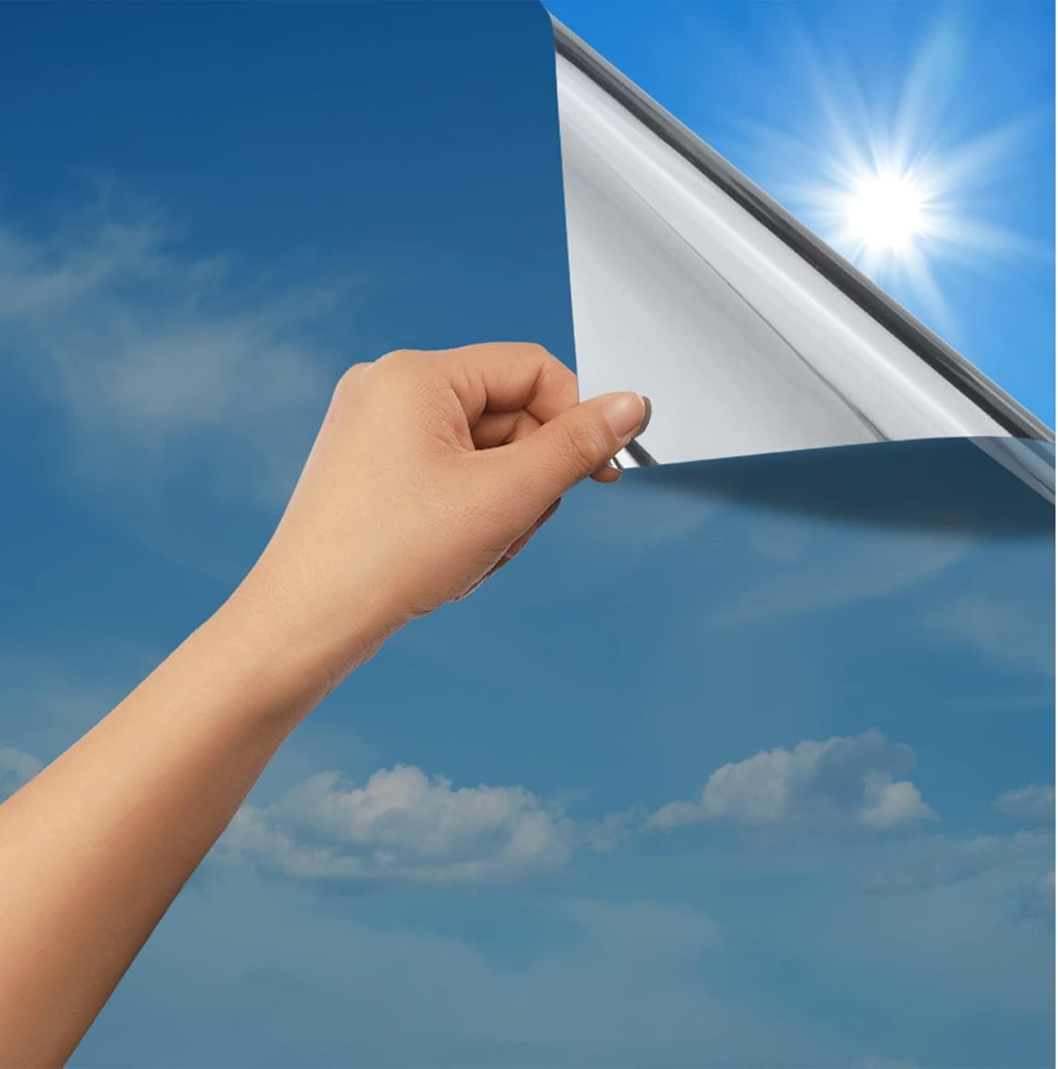 Window Treatments - rabbitgoo One Way Window Film Daytime Privacy Mirror Window Tint for Home Office, Heat Control Sun Blocking Anti UV Reflective Tinting Film Glass Window & Door Covering, 17.5 Inch X 6.5 Feet, Silver