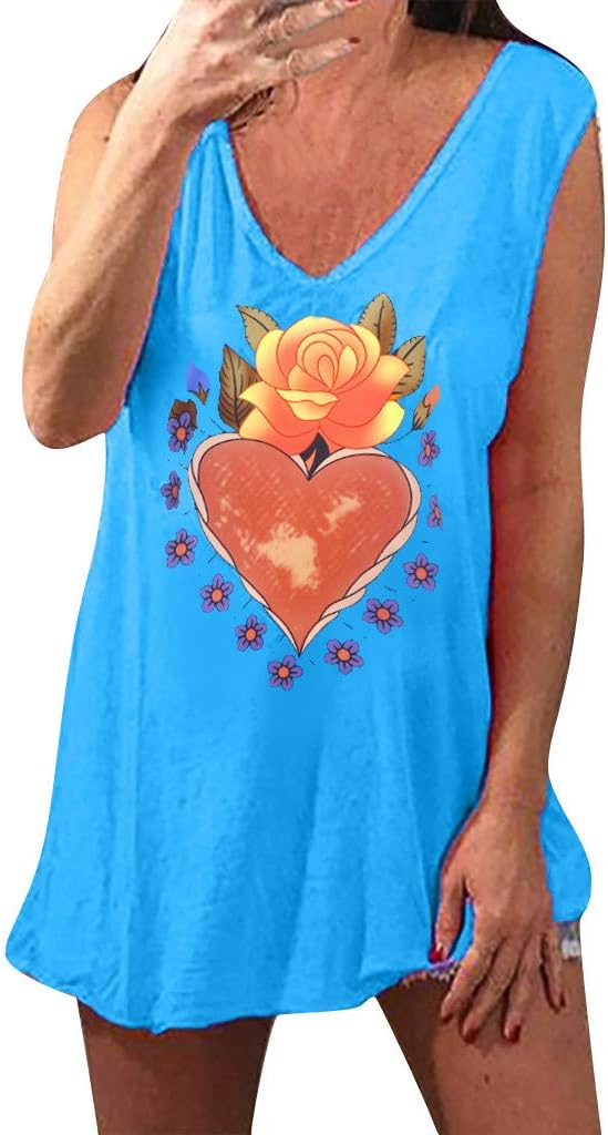 Eaktool Tank Tops for Women,Fashion Women Plus Size Love Printing Sleeveless Vest Blouse Top Shirt