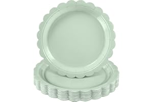 NatNarr 30 Pcs Sage Green Paper Plates 9 Inch Disposable Scalloped Sage Green Plates Cute Dessert Cake Plate Party Dinner Plate for Baby Shower, Wedding, Bridal Shower