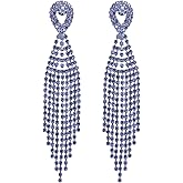 Rhinestone Earrings Dangling for Women Sparkly Silver Dangle Earrings Girls Long Chandelier Earrings Tassel Lightweight Ear Studs Cubic Zirconia (KE001S-W)