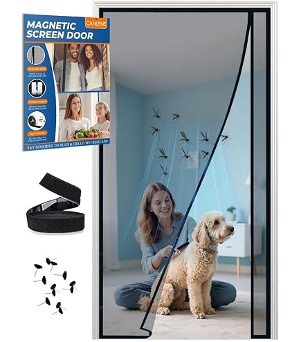 Risareyi Magnetic Self-Closing Screen Door - Black Thickened Polyester Mesh, Keep Bugs Out, Fits Door Openings Up To 50x48 Inches (Actual Size 52x50 Inches)