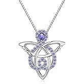 JiaYangJY 925 Sterling Silver Celtic Angel Necklace for Women, Trinity Knot Guardian Angel Pendant with Birthstone CZ, Irish Good Luck Gift