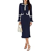 Pink Queen Women's V Neck Bodycon Sweater Dress 2026 Long Sleeve Half Button Slim Fitted Ruffle Ribbed Knit Maxi Pencil Dress