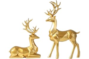 2Pcs Christmas Reindeer Figurines Decorations, Resin Sitting & Standing Deer Statues for Home Table Decor, Desktop, Bookshelf