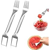 2PCS Watermelon Fork Slicer Cutter, Stainless Steel 2-in-1 Watermelon Fork Slicer, Stainless Steel Fruit Forks Slicer Knife F