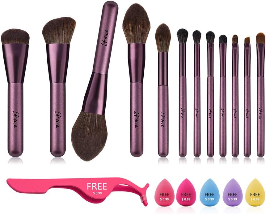 ITME 12 PCS Makeup Brush Set Beauty Tools Kit(1 PCS Eyelash Curler and 5 PCS Makeup Sponge For Free,Only For 500 Sets)