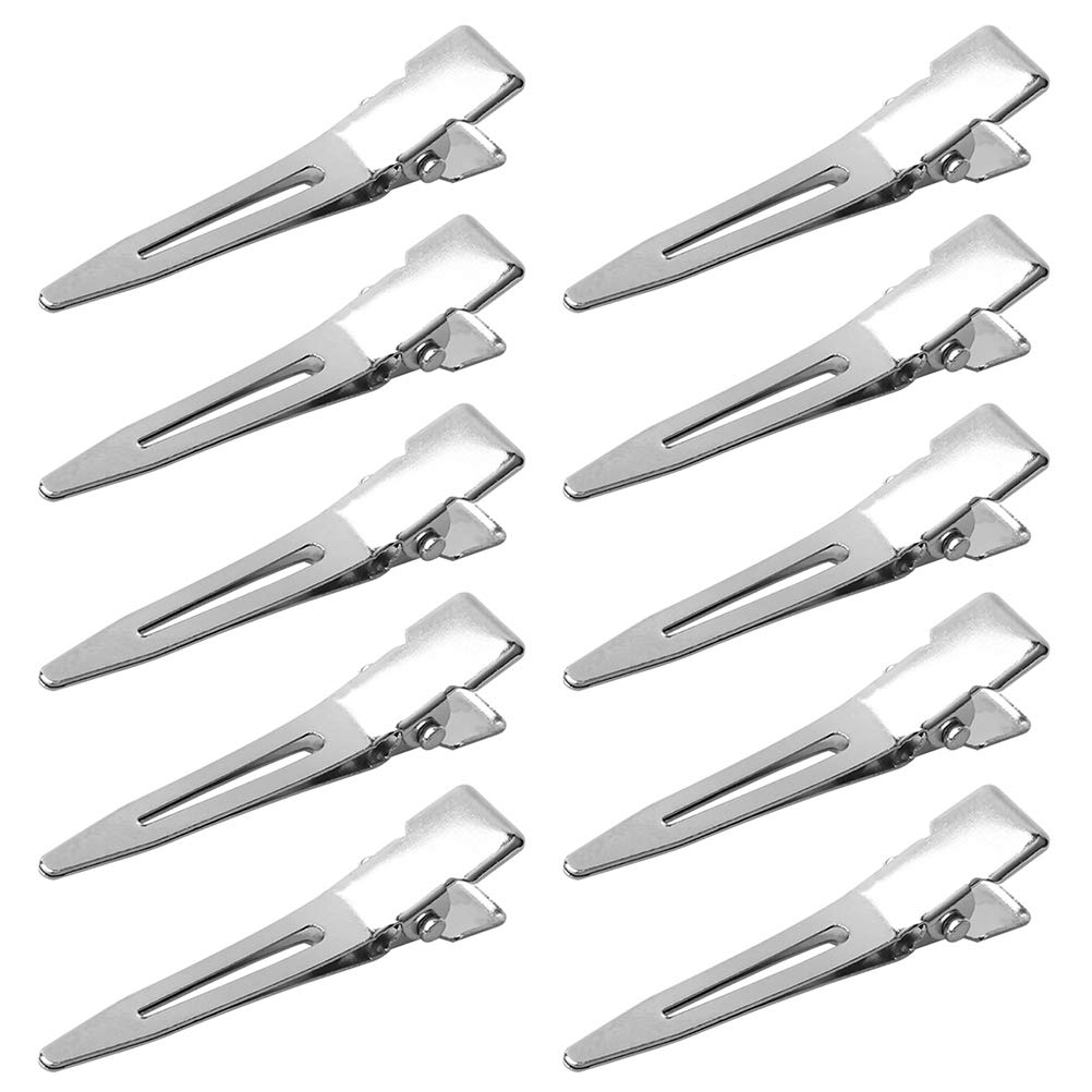 nuosen 50 Pcs Curl Clips, 1.75 Inch Single Prong Section Clips Metal Alligator Hair Pins for Hair Extensions