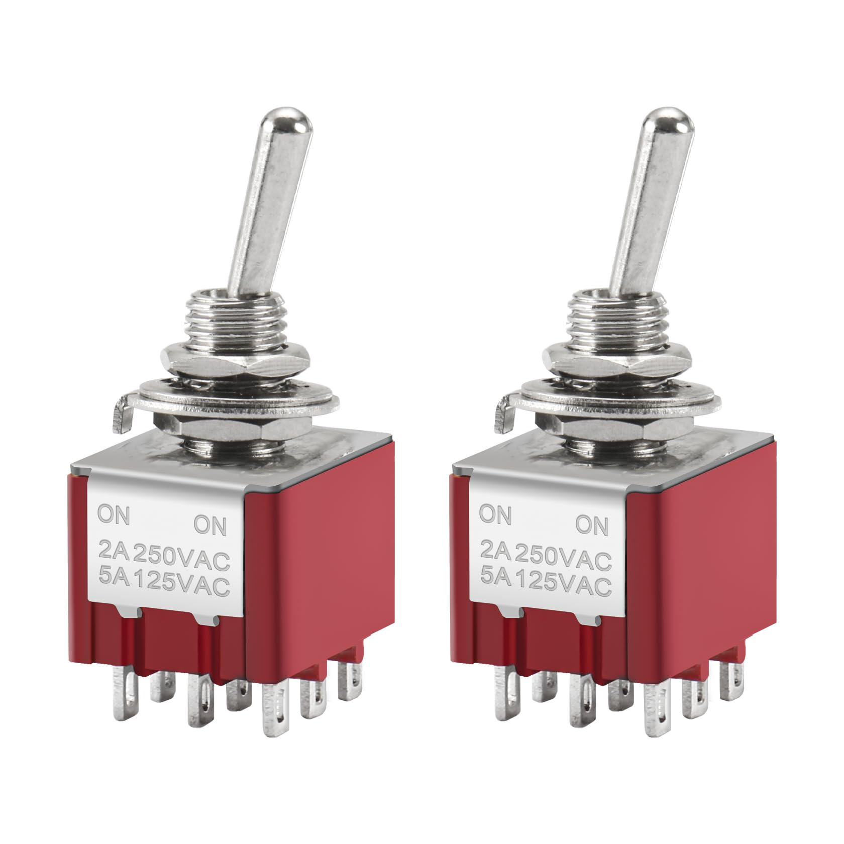 Heschen Miniature Toggle Switch MTS-302 ON-ON 3PDT 9 Pin, 2A 250V, 6A 125V, Pack of 2