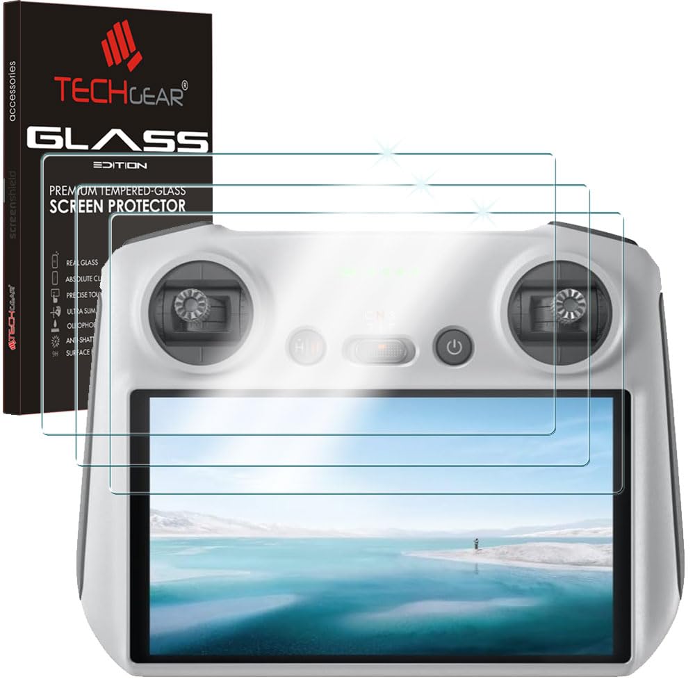 TECHGEAR [3 Pack GLASS Protector Compatible with DJI RC/DJI RC 2 Controller, Full Coverage Tempered Glass Screen Protector Cover for DJI RC display of DJI Mini 3 Pro [9H] [HD Clarity] [No-Bubble]