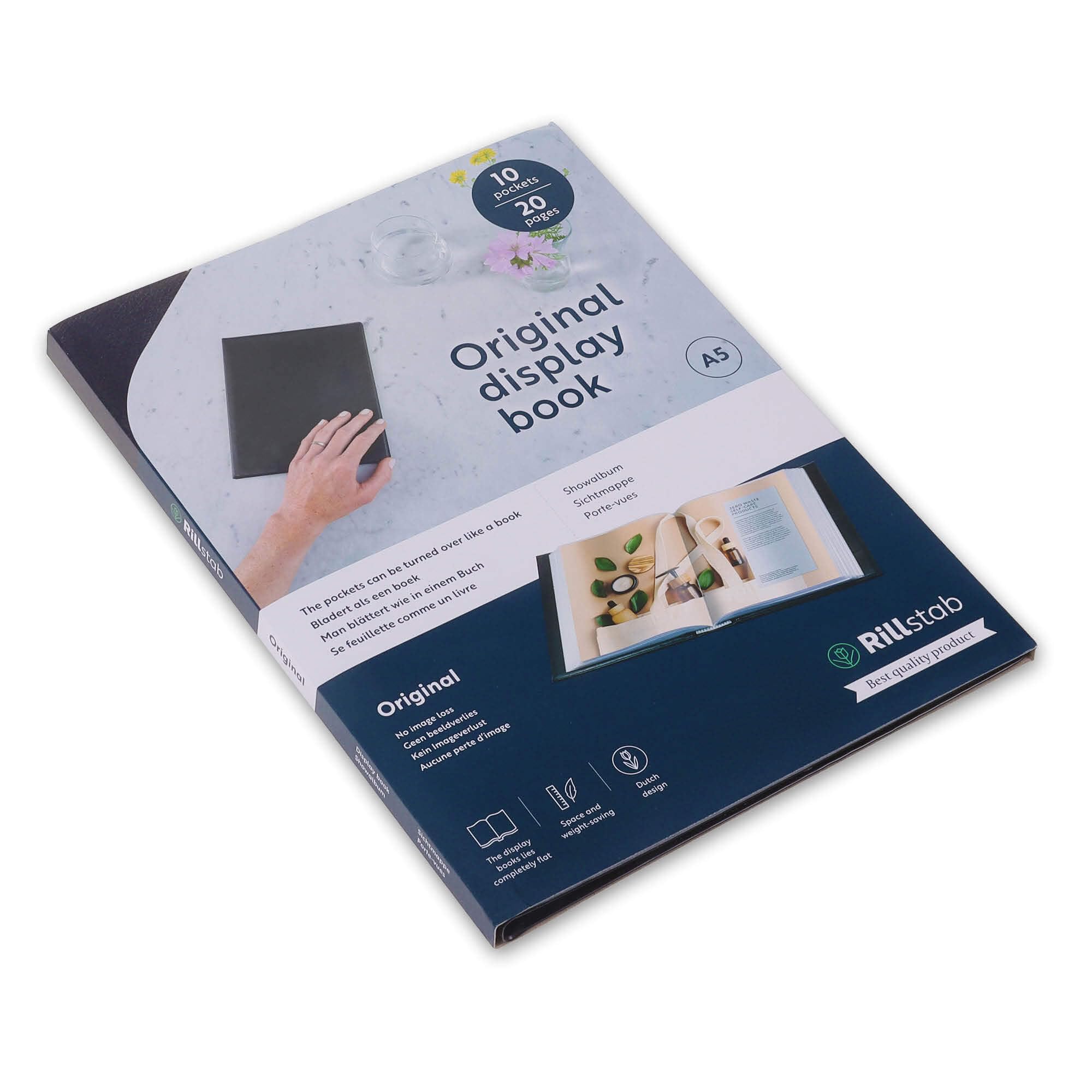 Rillstab Original Display Book (10 Transparent/Clear Pockets) | A5 Front Page Ring Binder Portfolio & Project Presentation Folder for Meetings & Conferences| Poly Clear Pocket Folder | Black | 99514