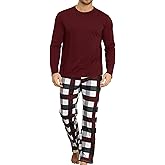 KUYIGO Men 2 Piece Pajamas Set Plaid Sleepwear Loungewear Nightwear PJ Sets
